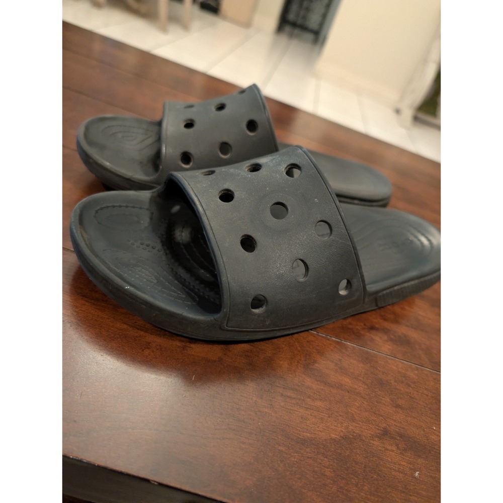 Crocs Iconic Slides Mens 12  Black Sandals Comfort Water Slip On Shoes